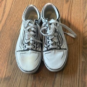 White with black trim Van sneakers. Mens size 7